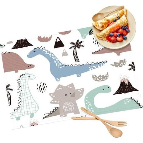 CSPARKV 4 PCS Set de Table Enfants Est Facile à Nettoyer, Le Tapis de Table pour Enfants est Légèrement ImperméAble, Le Tapis de Table de Dinosaure de Dessin Animé Mignon Lavable 13,8 × 9,8 in (1/5)