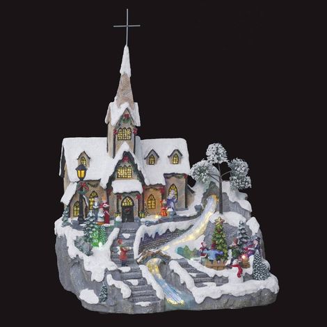 Aldea de Navidad animada iglesia del pueblo 9 LED + transformador - Feeric lights & christmas