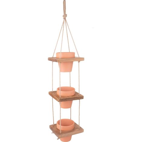 Porta Vasi Legno per 3 Vasi 15x15x H 80 cm