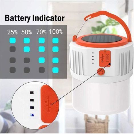 Lanterne Camping - LED Rechargeable - Solaire Et USB - IPX45 - 600 Lm - 5 Modes - 2400 MAh - Blanc (1/5)