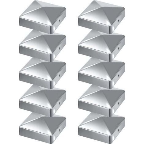10 pcs Capuchon de poteau Chapeau de poteau forme pyramide 100x100mm Argent (1/5)