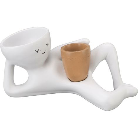 Pot plante grasse drôle résine homme couché figurine jardinière fleur ludique jaune citron déco maison jardin intérieur (1/5)
