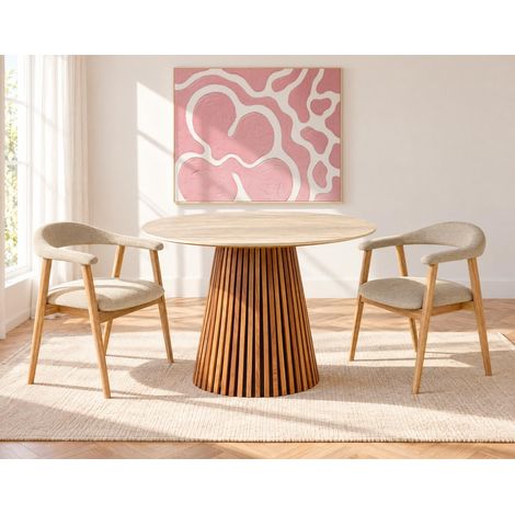 Lore - lot de 2 chaises en chêne massif et tissu - bois / beige (1/3)