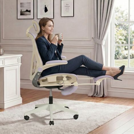 STILVORA Silla de oficina ergonómica ajustable con reposacabezas 3D y reposapiés, de malla, violeta (1/5)