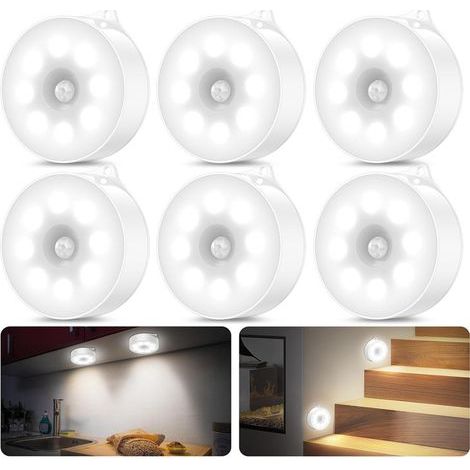 6 Pièces,veilleuse 3 Modes ampoule rechargeable,ampoule ABS batterie,lumiere led sans fil,pour armoire,led chambre,escaliers, Chambre D'enfant,cuisine ( blanc froid). (1/5)