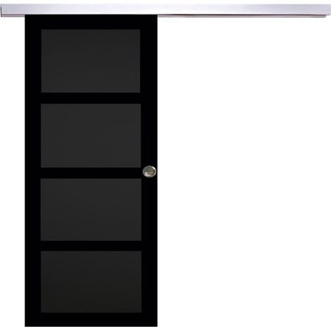 Porte Coulissante Telia Noir 4 Panneaux H204 X L73 + Rail Alu Et 2 Coquilles