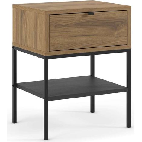 Mesita de noche para dormitorio Sole 1 cajón acabado roble-ud/negro, 45cm(ancho) 56.4cm(alto) 35cm (fondo) (1/5)