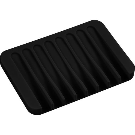 Porte-savon de douche en silicone noir, plateau de rangement avec fente d'évacuation, boîte à savon (1/5)
