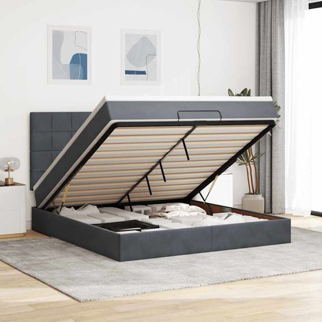VidaXL Cadre de lit ottoman avec matelas gris foncé 180x200cm velours (1/5)