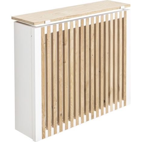 Cache-radiateur VOJE Tasseaux chêne 70 cm blanc pur sablé avec tablette chêne (1/5)