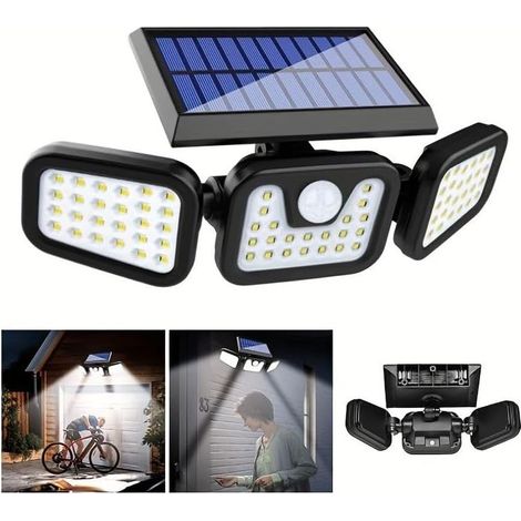 Solarbetriebene Sicherheitsleuchte mit Bewegungsmelder, 3-LED-Außenwandleuchte, verstellbares Solarpanel