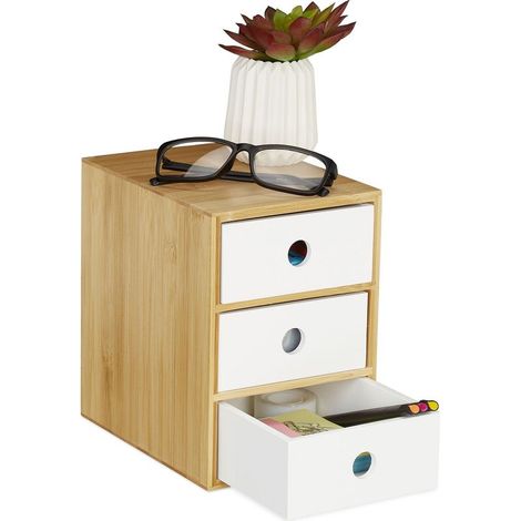 Organiseur de bureau 3 tiroirs en bambou et MDF – Dimensions H x L x P 21 x 14,5 x 20 cm – Rangement structuré pour matériel de bureau (1/5)