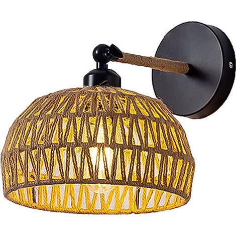Applique murale artisanale en rotin et corde de chanvre, texture tissée à la main unique, lumière chaleureuse (1/5)