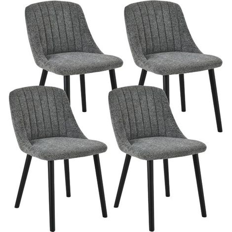 GOEURVANT Chenille Esszimmerstuhl Schiefergrau (schwarze Beine), 4er, ergonomischer Stuhl mit Rutschschutz