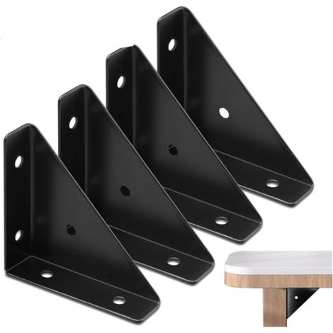(66 mm × 66 mm)4Pcs Corner Support d'angle, support d'angle noir, supports d'angle en métal, support d'étagère d'angle triangulaire, renforts d'angle 66 mm × 66 mm pour bois, connecteur de support d'a