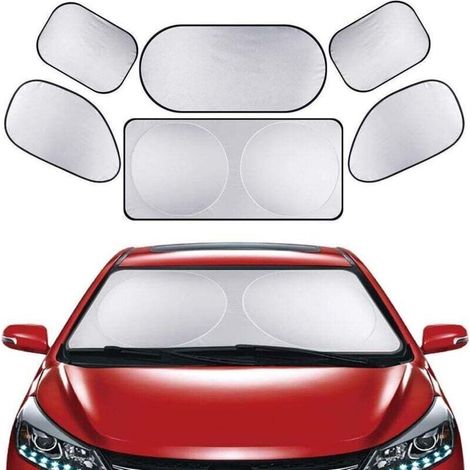 Bardusch-Pare-Brise-Soleil Couverture 6PCS Pare Soleil de Voiture Bloque Les Rayons UV Protector Réflecteur Solaire Avant ou Arrière , Anti-Neige Givre pour SUV La Plupart des Véhicules,argenté (1/4)