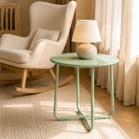 Table basse de jardin ronde Ø48 x 51 cm en métal vert HAVRYA (1/5)