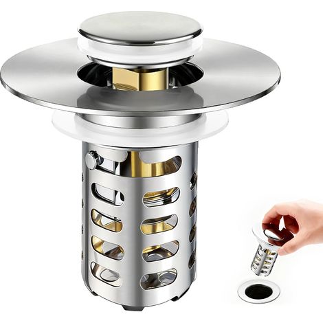 Bonde Pop-Up Évier en Acier Inoxydable avec Filtre,Anti-Odeur et Anti-Corrosion,Universelle pour Lavabo de Salle de Bain et Cuisine (1/4)