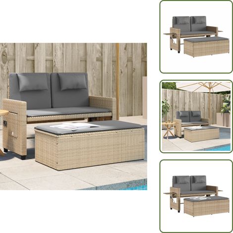 The Living Store Banc inclinable de jardin avec coussins beige résine tressée - Banc De Jardin - Jardin - Mobilier De Jardin - Chaise Longue - Salon De Jardin