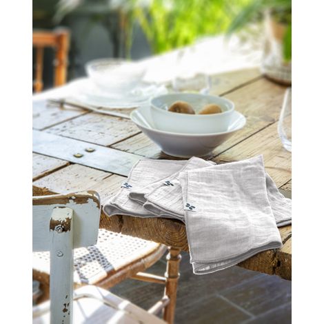 Lot de 3 serviettes de table "Gaïa" 40 x 40 cm "Gaze de Coton" - Gaïa Nuage - Gaia Nuage -