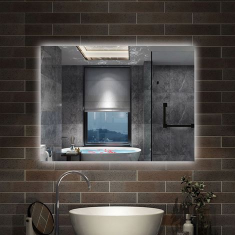 Specchio bagno Rettangolare 80x60 cm con led + Bordo non sabbiato + IP44 (1/4)