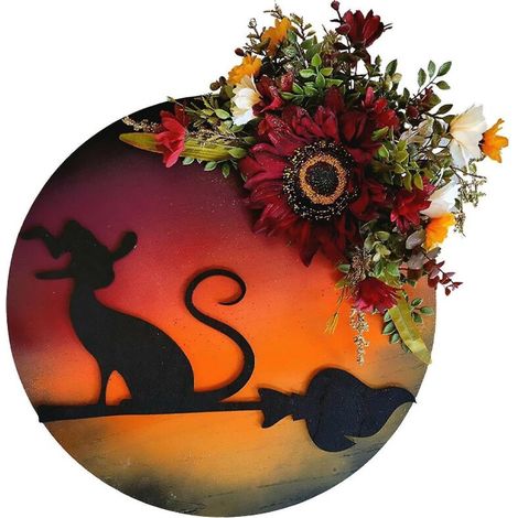 Mondkatzen-Kranz für Halloween, Türdekoration, Zweige, Kätzchen, Kunstblumen, Mondkatzen-Kranz - A4 (1/5)