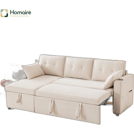 Canapé en tissu beige avec rangement et accoudoirs 211 x 129,5 x 86 cm HOMAIRE (1/5)