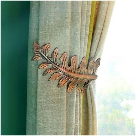 support d'embrasse de rideau en forme de feuille, crochet d'embrasse de rideau à motif de grande feuille vintage doré (cuivre) (1/2)