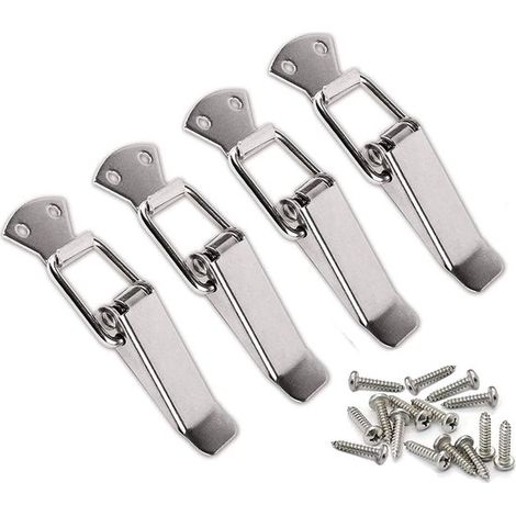 Ensemble de 4 verrous à bascule à ressort avec vis, verrous à levier en acier inoxydable, pour armoires et boîtes en bois (1/5)