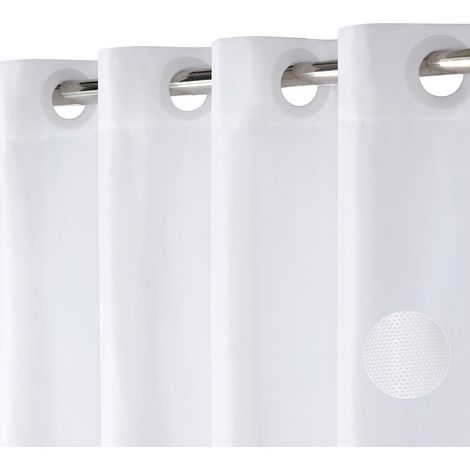 Rideau de Douche en Lin Texturé avec Revêtement Imperméable, Œillets Larges, 230GSM Rideaux Baignoire Tissu Rideau Salle de Bain Lourd, Ourlet Lesté, Lavable, Installation Facile, 183x191cm, Blanc (1/5)