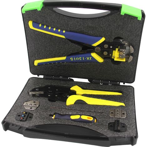 Multifunktionales professionelles Kabelcrimpwerkzeug-Set mit Ratschenmechanismus, Abisolierzange, Crimpwerkzeug für Rohrhülsen und Aderendhülsen, Werkzeug und Set