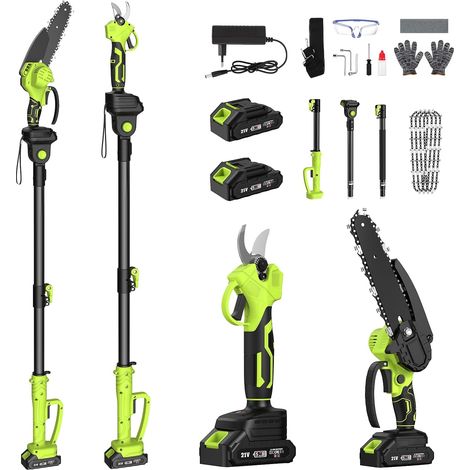 4-in-1 Telescopic Electric Chainsaw and Pruning Shears, 4-in-1 Garden Tool Set with 4 Chains, 2 Batteries, Telescopic Hedge Cutter, 6 Inch Chainsaw Adjustable Angle, Pruning Gardening (1/5)