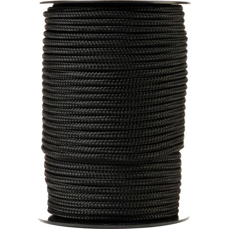 SNURO Corde Nylon Tressée (4mm, 50m, noir) - Paracorde en polyamide tressé robuste - Résistante à l'usure et solide - Charge de rupture 275kg