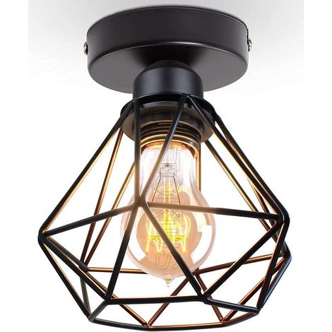 Plafonnier Industriel Vintage Luminaire E27 Rétro Lustre Suspension Design Métal Cage Ø160mm éclairage plafond Pour Salon Cuisine Chambre [Classe énergétique A] (1/5)