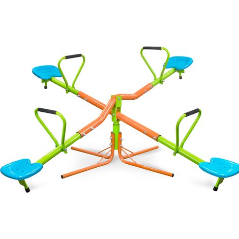 Balancín giratorio de 4 plazas para niños, estructura de acero y asientos de HDPE, verde (1/5)