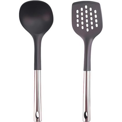 Cuillère Et Spatule En Silicone - Tête Silicone + Poignée Acier Inoxydable 18/8 - Résistant À La Chaleur Jusqu'à 230 °C - Pour Cuisinières Antiadhésives Et Induction - Lot De 2 (1/5)