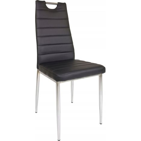 SCHWARZER ESSENSTUHL AUS KUNSTLEDER MIT CHROMGRIFF (1/5)