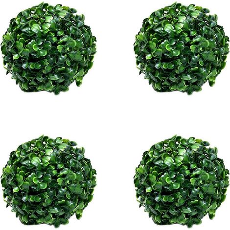 4 boules de verdure artificielles en buis vert, rondes et sans taille, pour décoration de table. (1/4)
