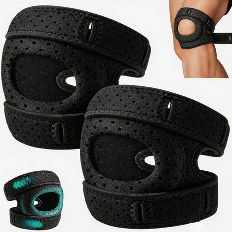 Genouillère 2 Pièces Noir, Attelle Genou Rotulienne pour Arthrose & Ménisque, Orthèse Genou avec Stabilisateurs & Gel Pad, Ajustable, Respirante, Maintien pour Sport Course Fitness (1/5)