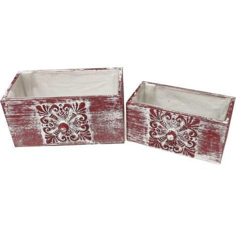 Cassetti in abete rosso anticato, set da 2, 24x13x12 e 20x10x10 cm (kit da 3)