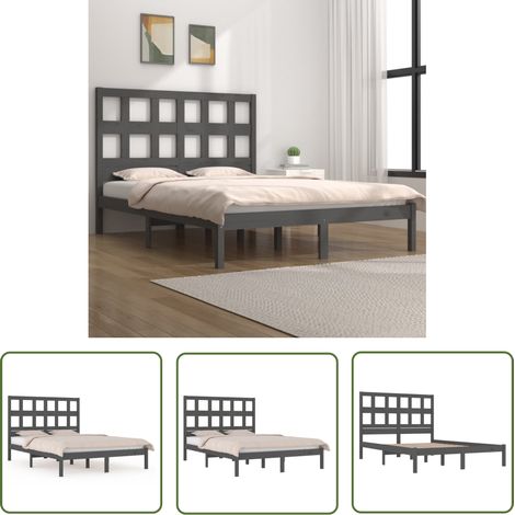 The Living Store Massivholzbett Grau Kiefer 200x200 cm - Holzbett - Kiefernholzbett - Doppelbett - Massives Holzbett - Modernes Bett (1/5)