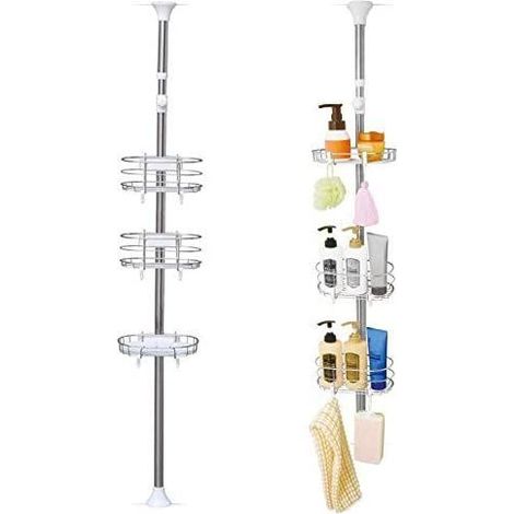 Iris Ohyama, Teleskopisches Eckregal, Dusche, 3 Körbe, 140-190 cm, ohne Bohren, Badezimmer - Telescopic Rack BLT-19 - Weiß (1/4)