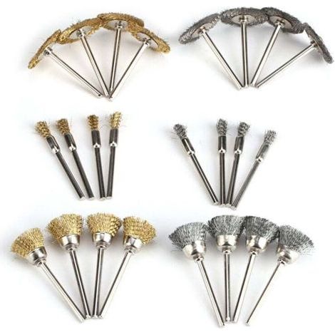 Lot de 24 brosses de polissage en fil d'acier inoxydable/laiton pour meuleuse, perceuse, outil rotatif (1/4)