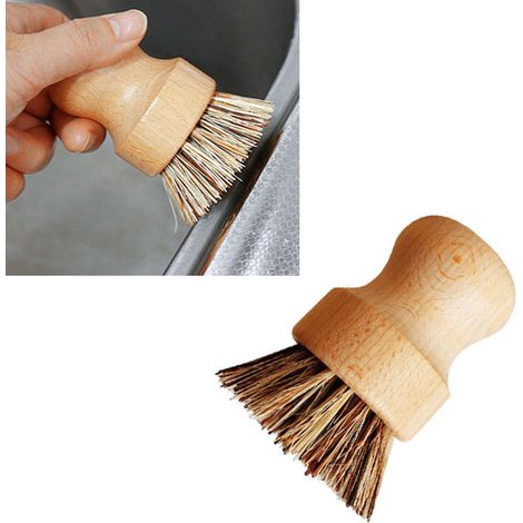 EcoClean Topfbürste aus Holz mit kurzem Griff und Sisalborsten – Langlebig und vielseitig einsetzbar zum Reinigen von Töpfen, Geschirr und Küchenutensilien – Maße: 5,3 x 8 cm (1/5)