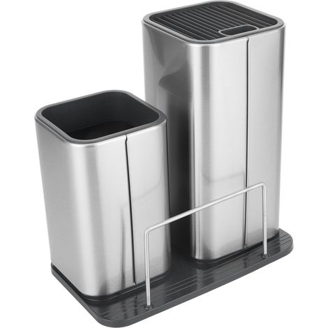 Support 2 en 1 pour couteaux - Rangement de cuisine en acier inoxydable - Porte-couteaux et accessoires