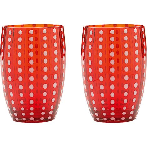 Zafferano Perle Bicchiere Rosso - Vetro Colorato Soffiato a Bocca, 32 cl, Lavorato a Mano - Set da 2 Tumblers Artigianali per Acqua o Cocktail
