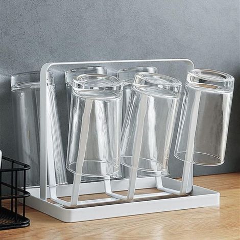 Escurridor de vasos, soporte para vasos de 6 ganchos, estante metálico para vasos, escurridor de vasos de cocina (1/5)