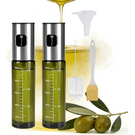 2 pulverizadores de aceite de cocina, pulverizadores de aceite de vidrio con protección UV, aptos para freidora de aire. (1/5)