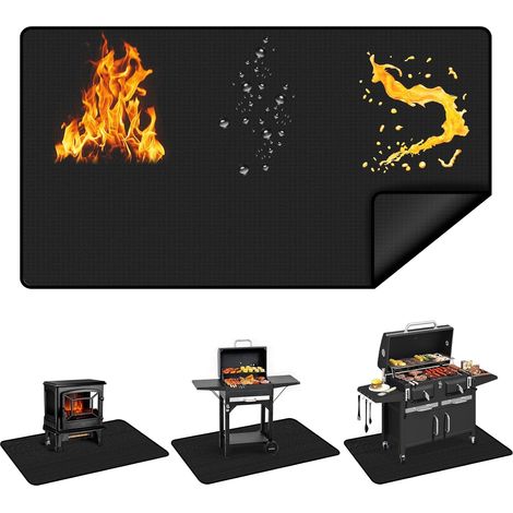 Tapis Anti Feu 180x100CM Double Face pour Barbecue Sol Extérieur, Tapis Ignifuge en Fibre de Verre avec Revêtement Silicone pour Cheminée Incinerateur Grill Gaz Charbon Foyer et Terrasse (1/5)