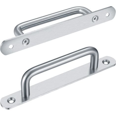 Juego de 2 tiradores para puertas correderas de granero, acabado cepillado, con placa de acero inoxidable.